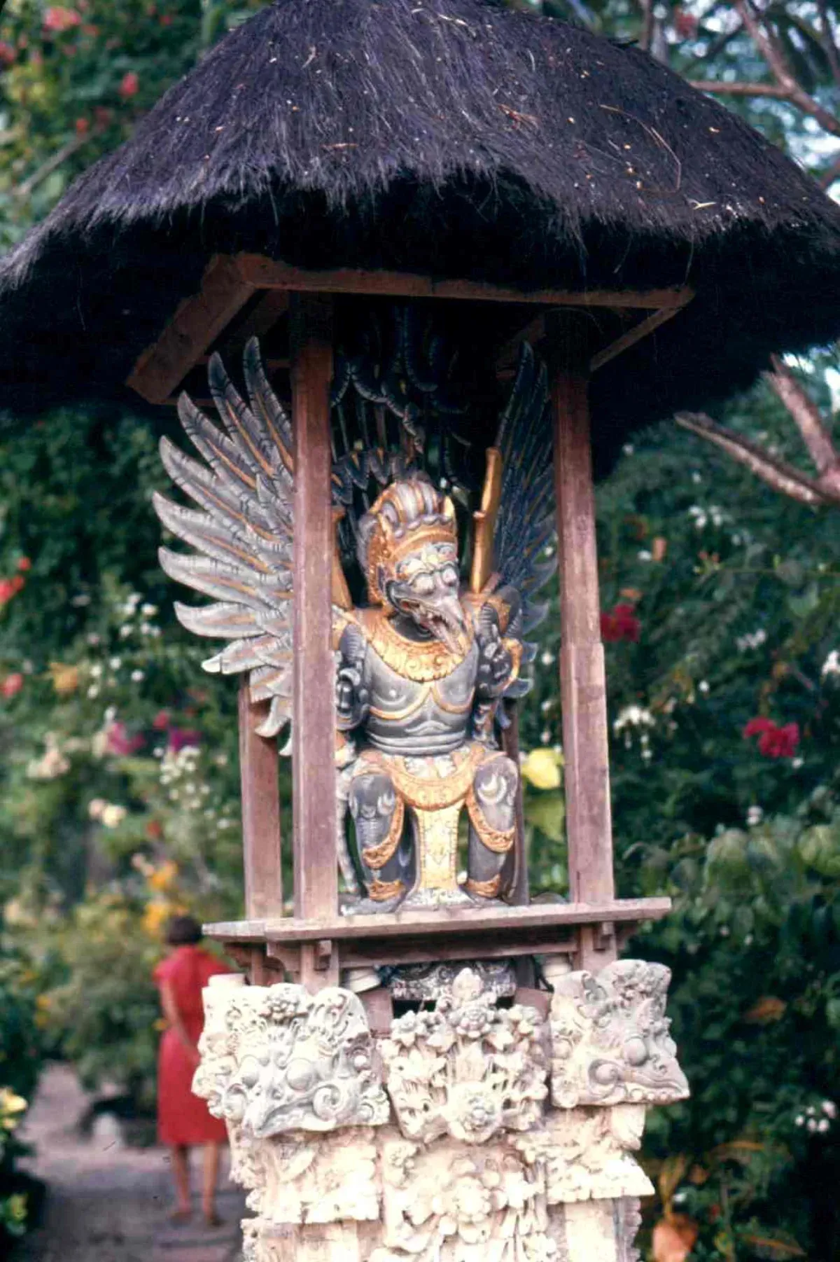 Detail of a Garuda sculpture at Tandjung Sari